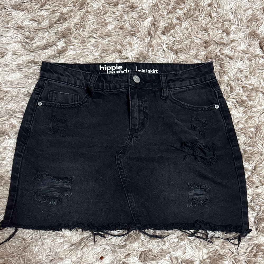 Hippie Laundry Distressed Black Mini Skirt